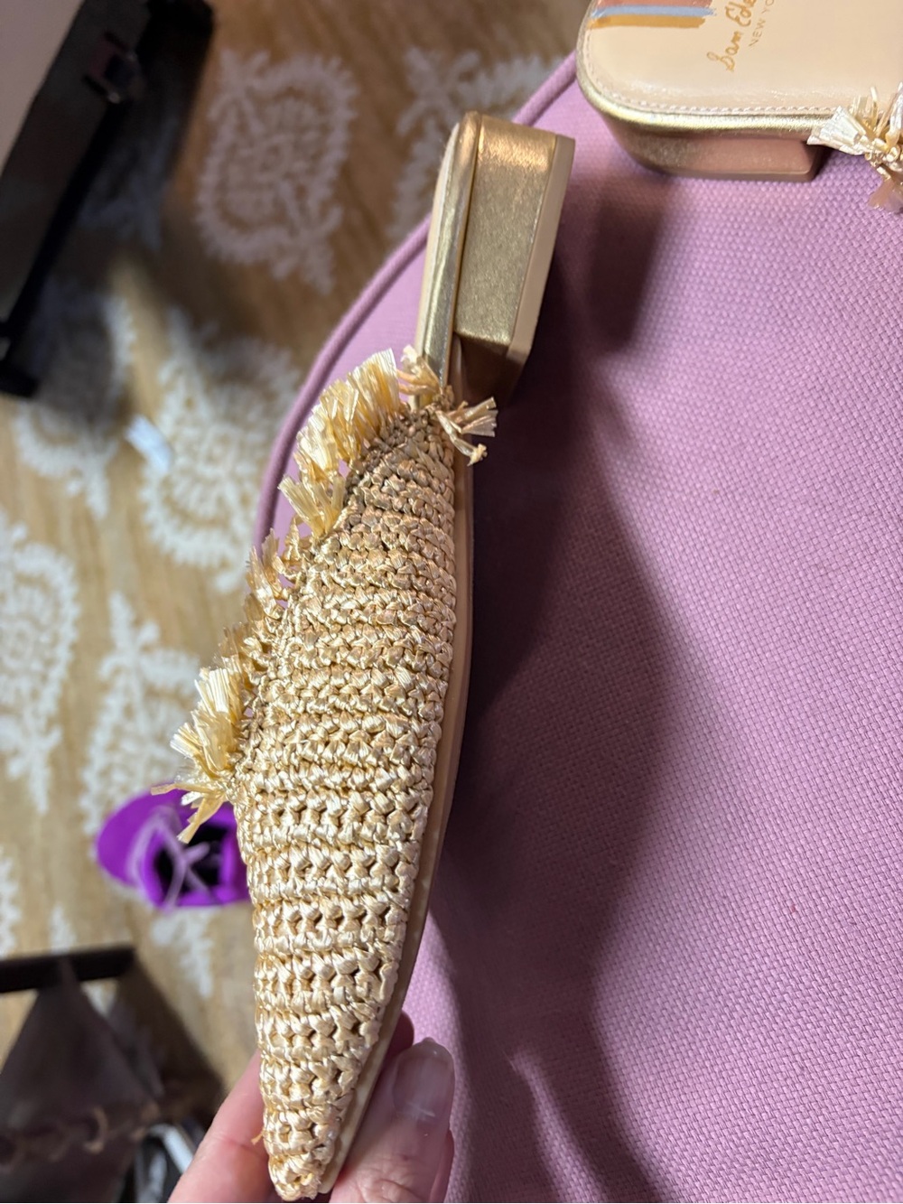 Sam Edelman Gold Raffia Fringe Mules - Picture 2 of 5